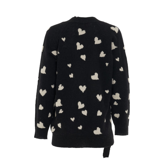 Heart Printed Cardigan in Black