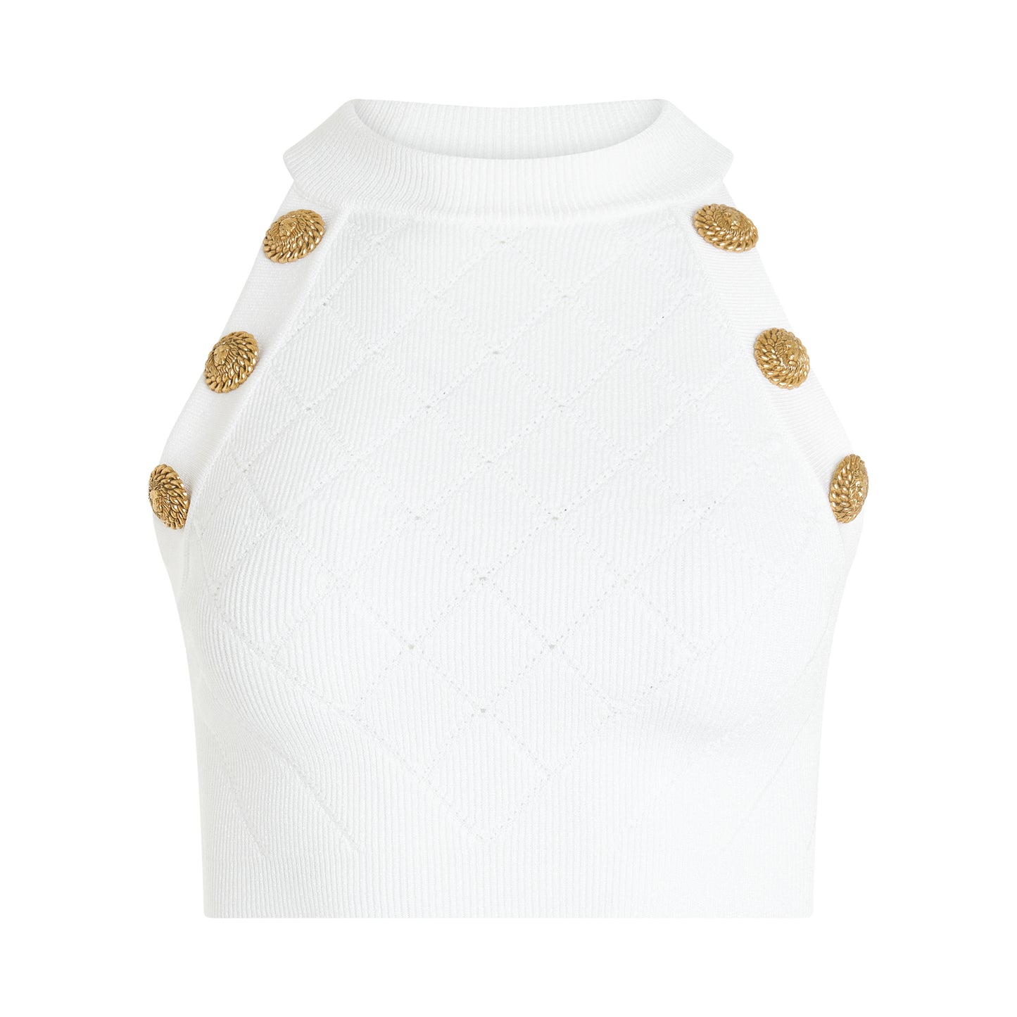 Short-sleeve 6 Button Knit Cropped Top in White