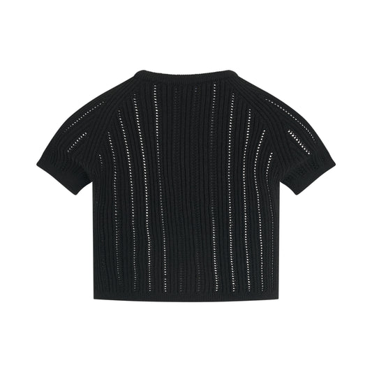 3 Button See Through Knit Crop Top in Black