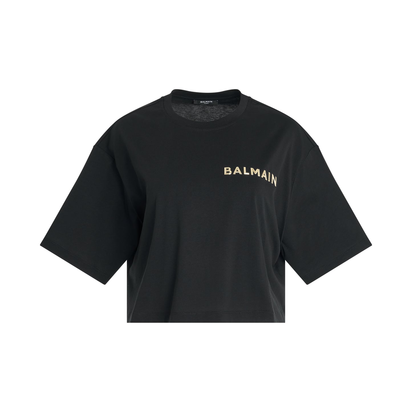 Balmain Laminated Crop T-Shirt in Black/Gold