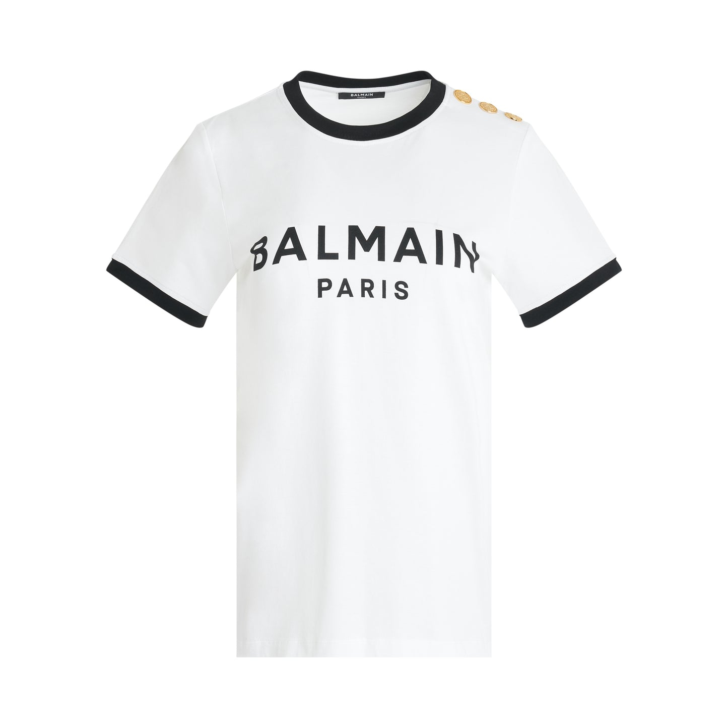 3 Button Balmain Print Bicolour T-Shirt in White/Black
