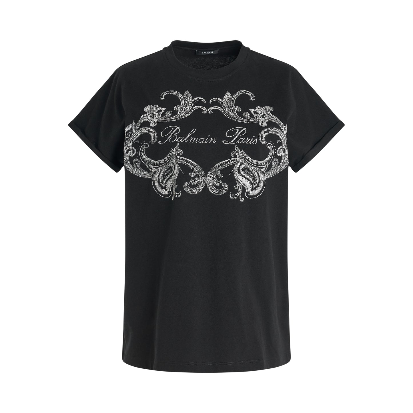Balmain Signature Paisley Print T-Shirt in Black/Ivory