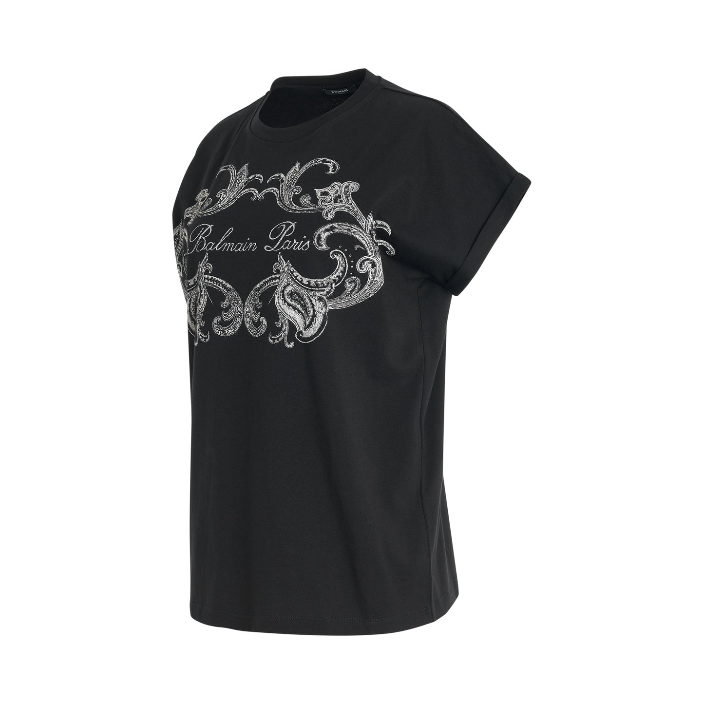 Balmain Signature Paisley Print T-Shirt in Black/Ivory