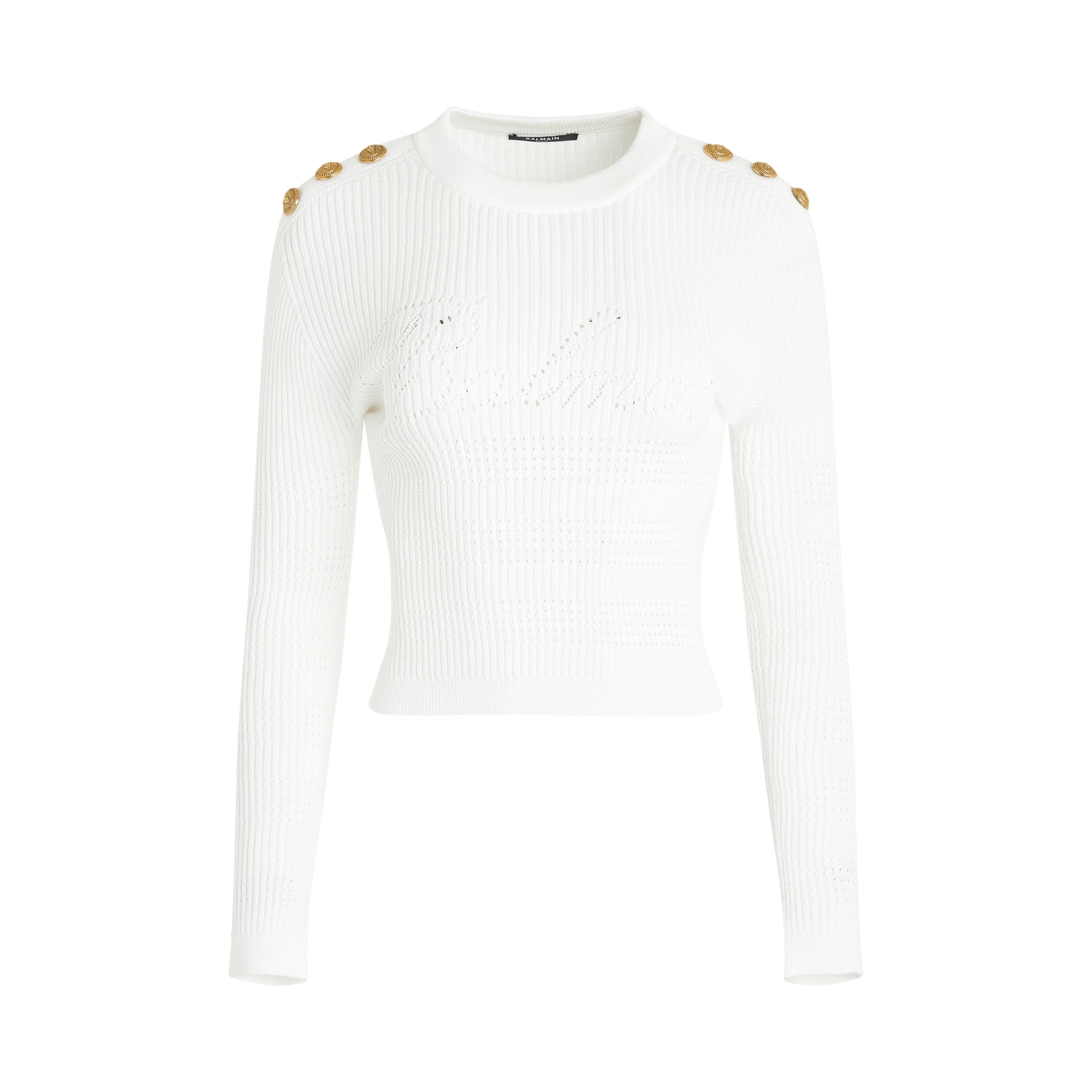 6 Button Balmain Knit Pullover in White