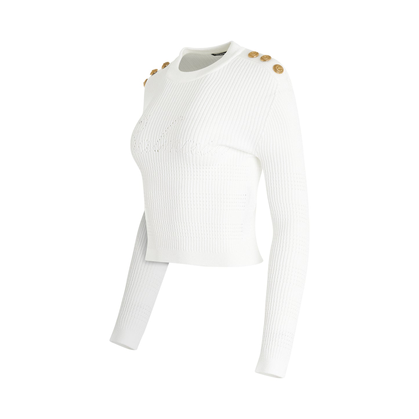 6 Button Balmain Knit Pullover in White