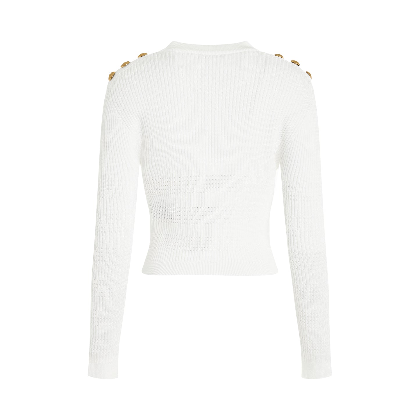 6 Button Balmain Knit Pullover in White