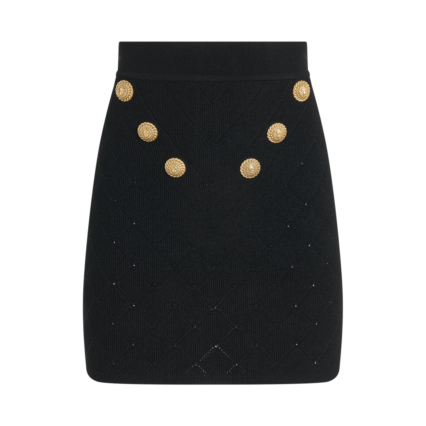 High Waisted 6 Button Knit Skirt in Black