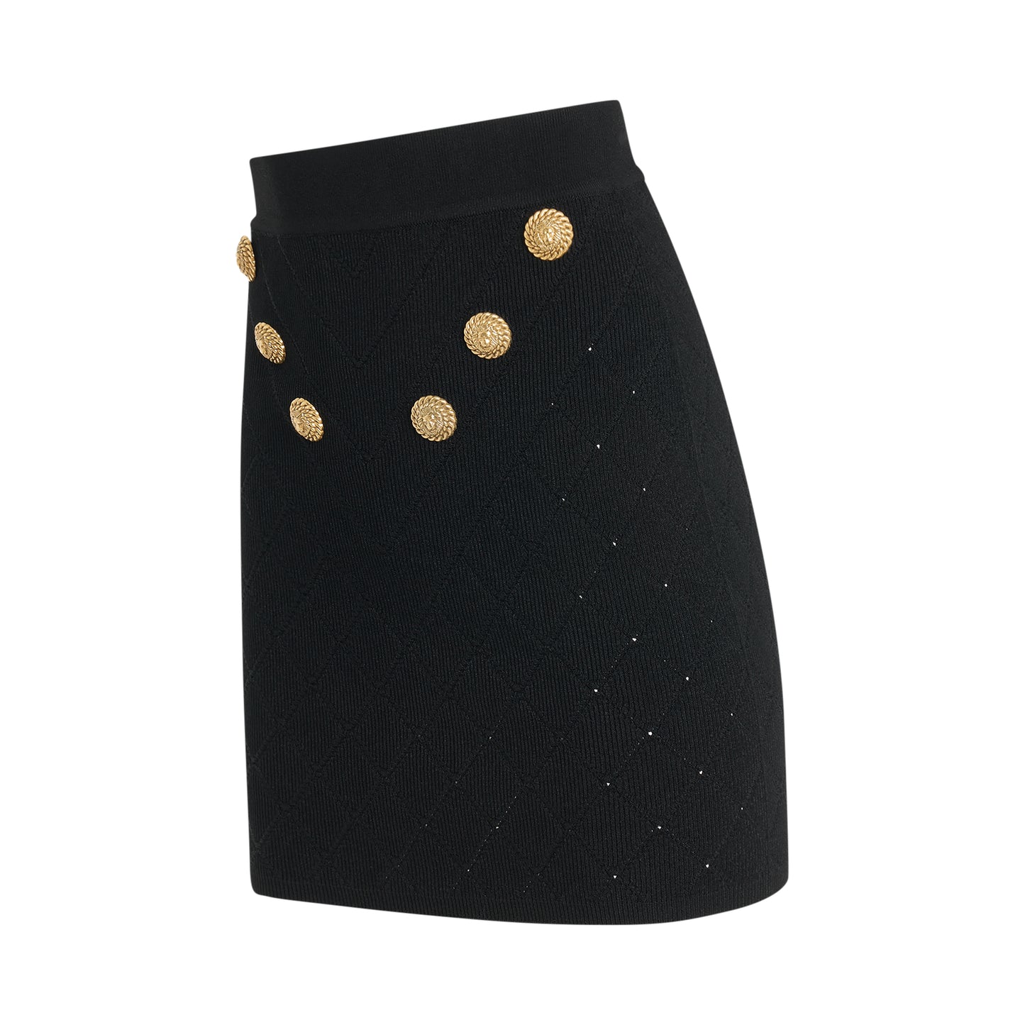 High Waisted 6 Button Knit Skirt in Black