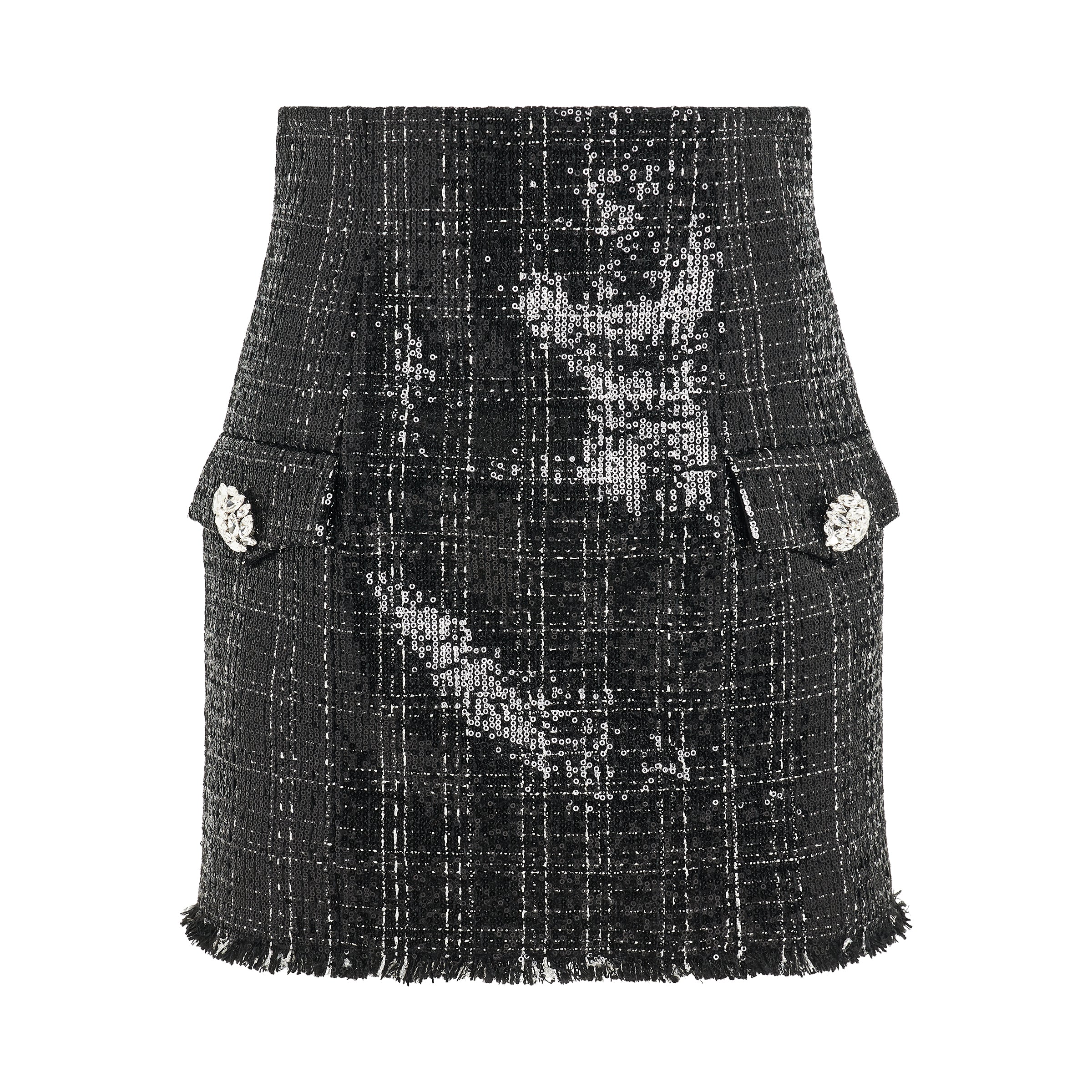 High Waisted Glittered Tweed Skirt in Black