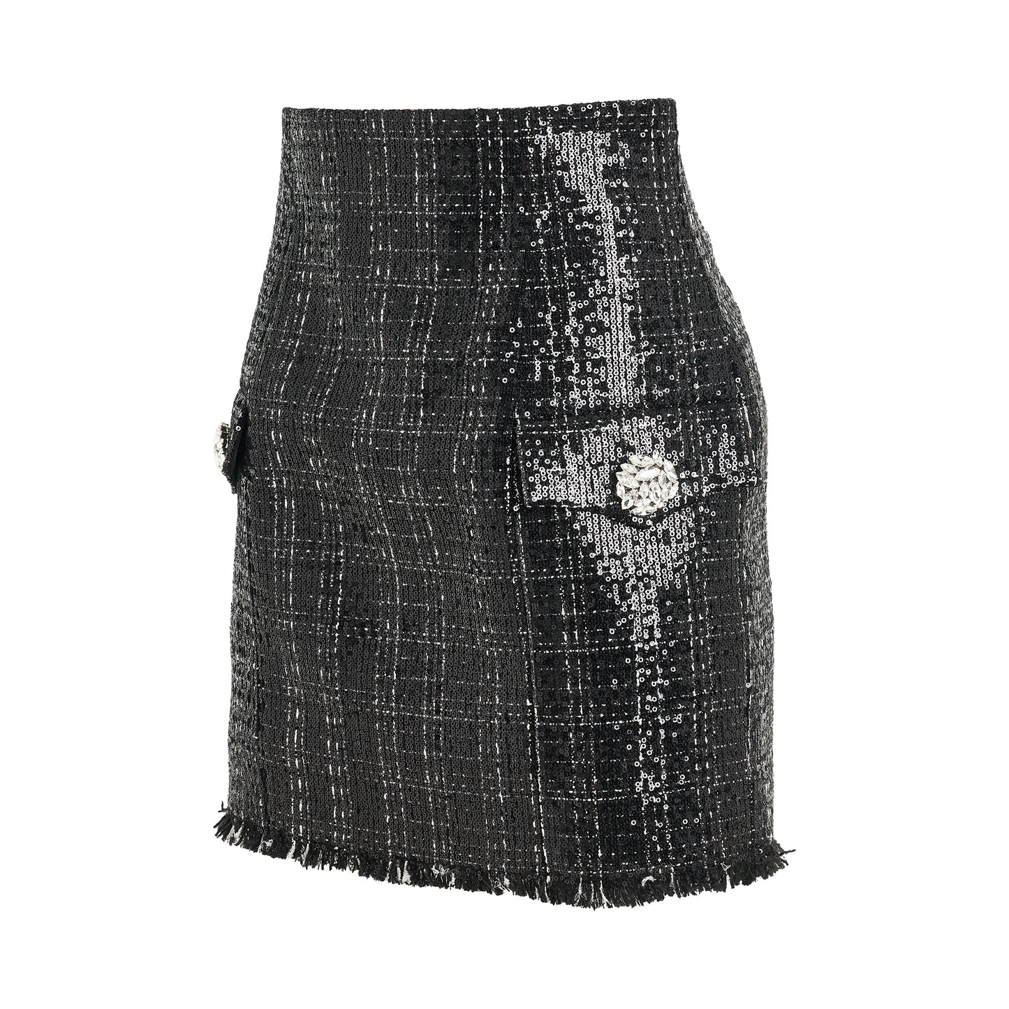 High Waisted Glittered Tweed Skirt in Black