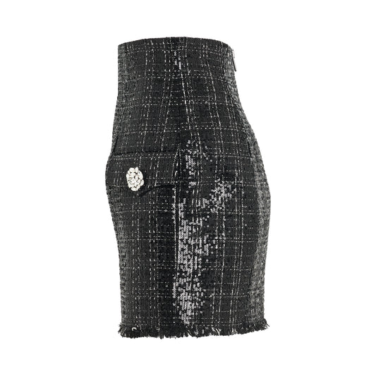 High Waisted Glittered Tweed Skirt in Black