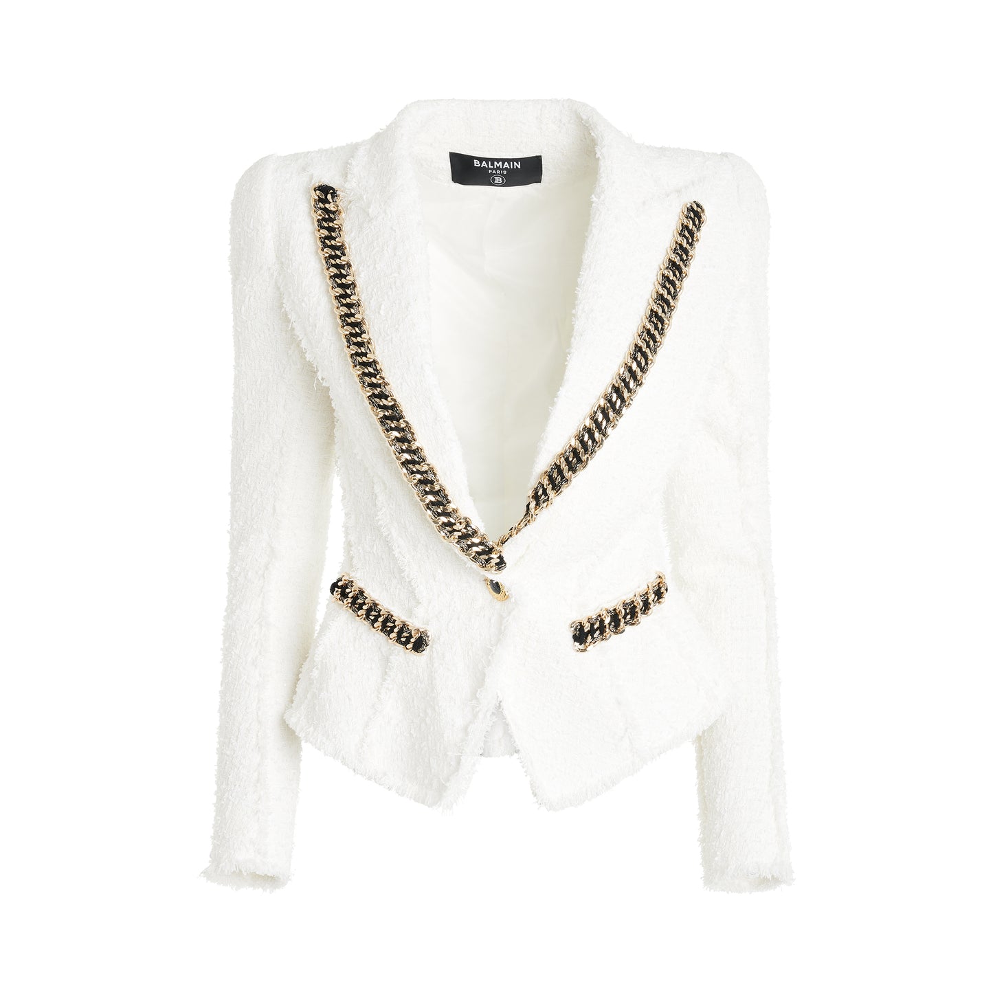 1 Button Jolie Chain Tweed Jacket in White
