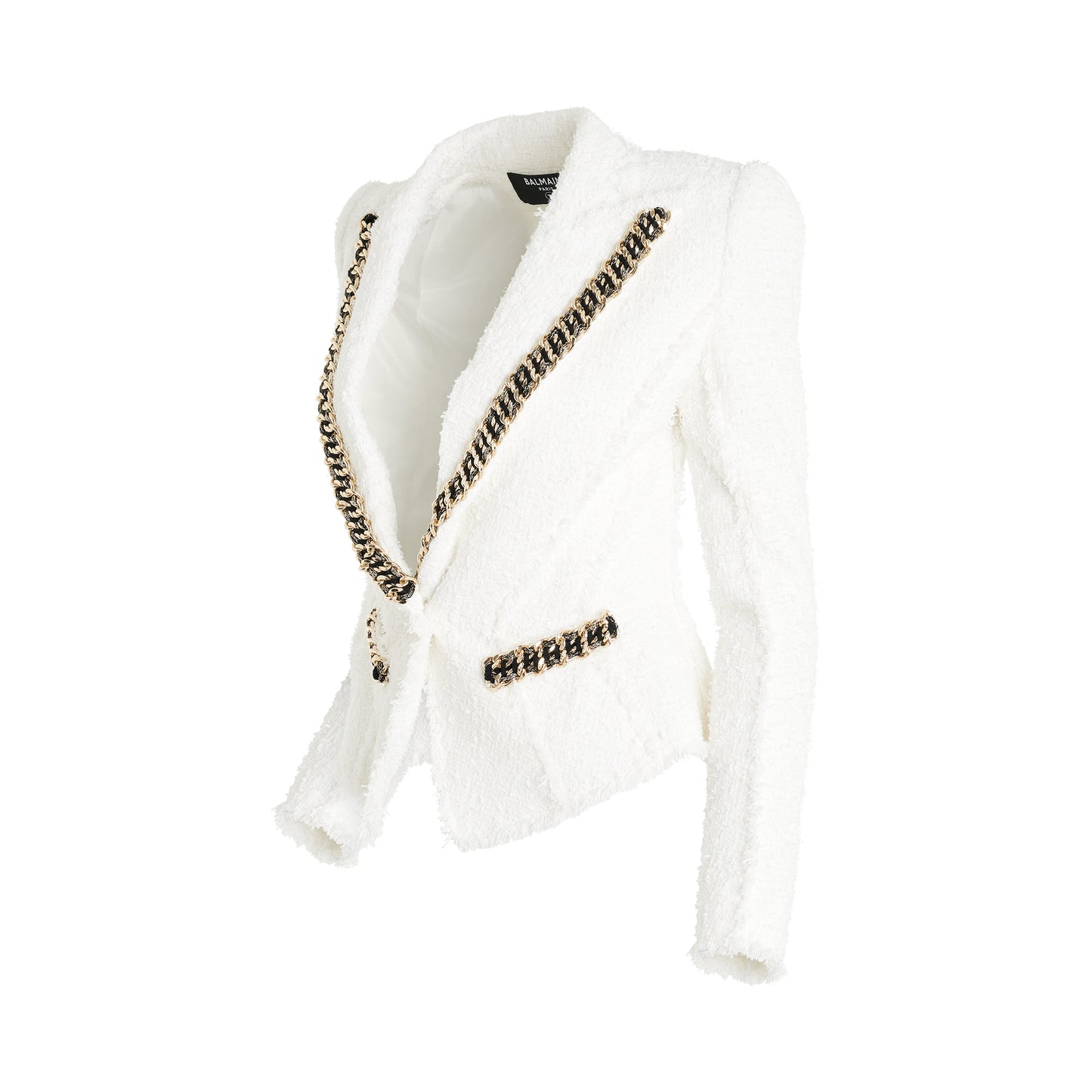 1 Button Jolie Chain Tweed Jacket in White