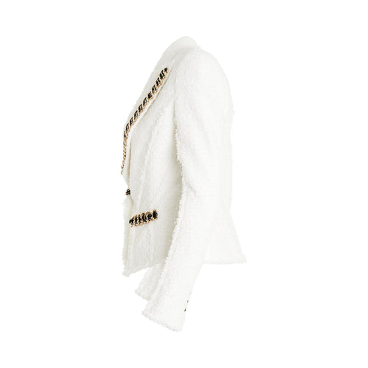 1 Button Jolie Chain Tweed Jacket in White