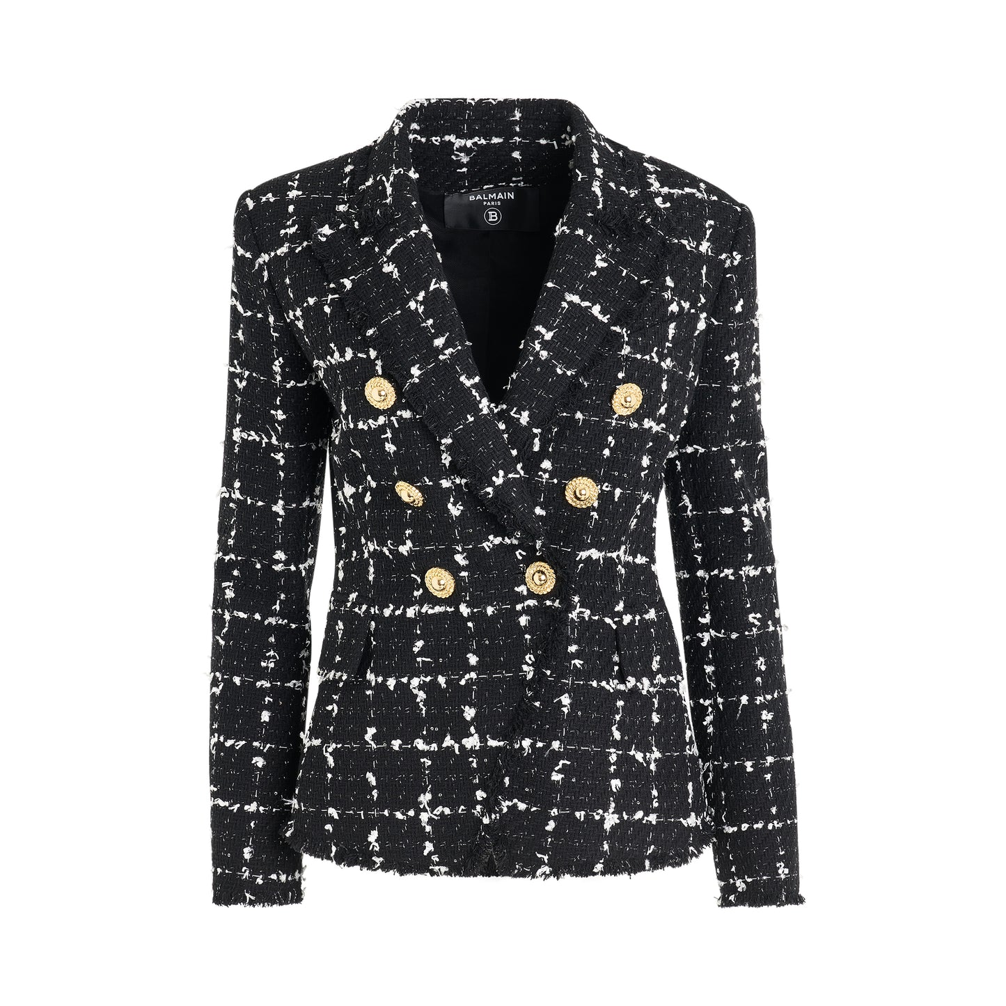6 Button Double Breasted Tweed Jacket in Black/White/Silver