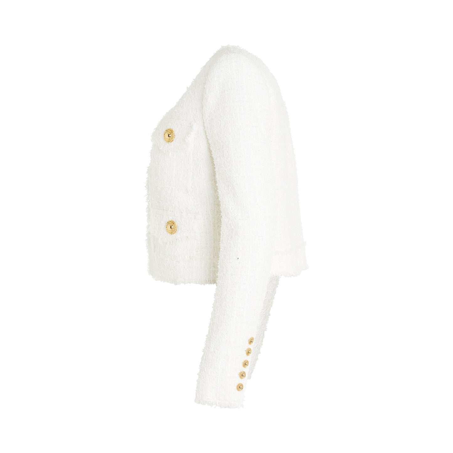 Collarless 4 Pocket Tweed Jacket in White