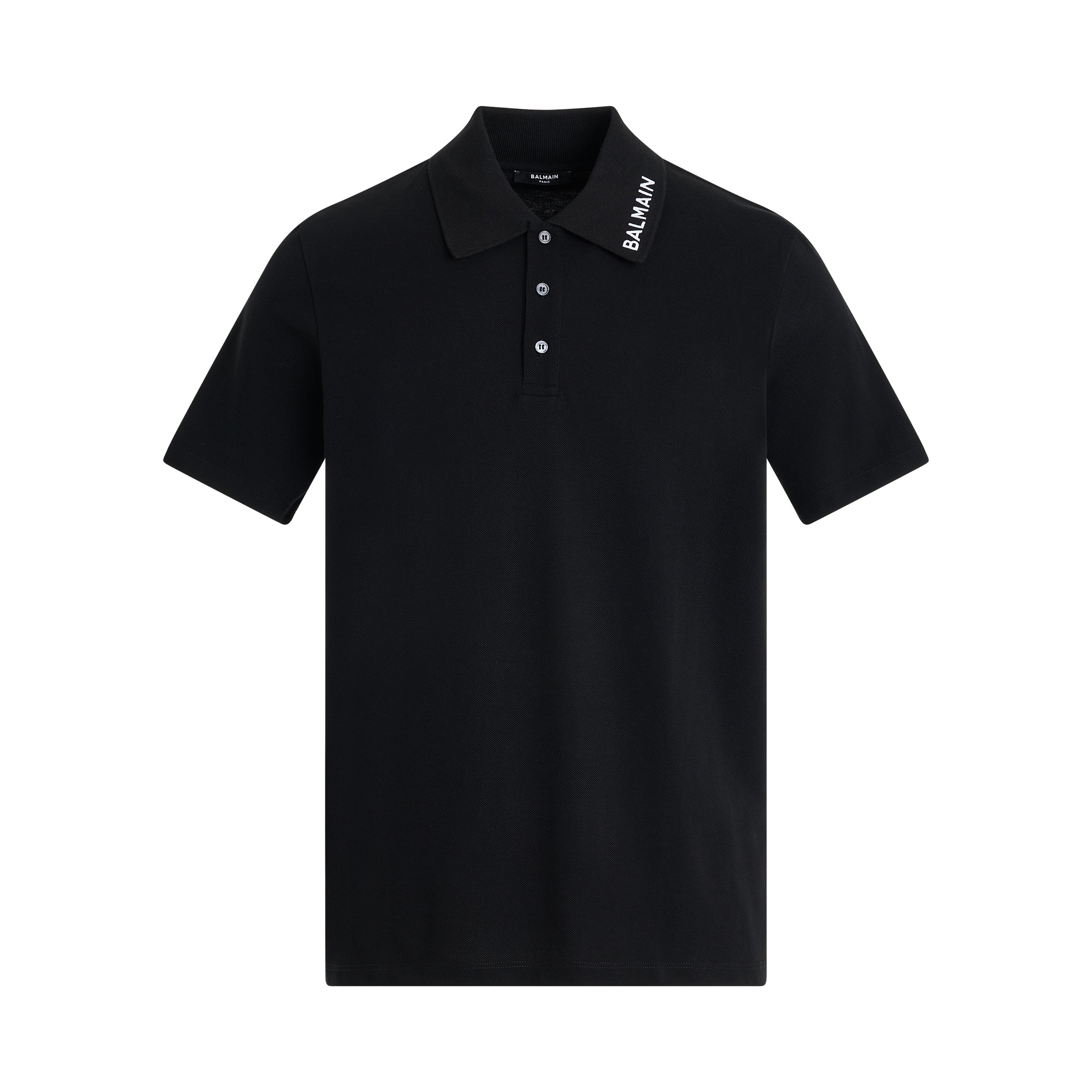 Balmain Stitch Collar Polo in Black/White