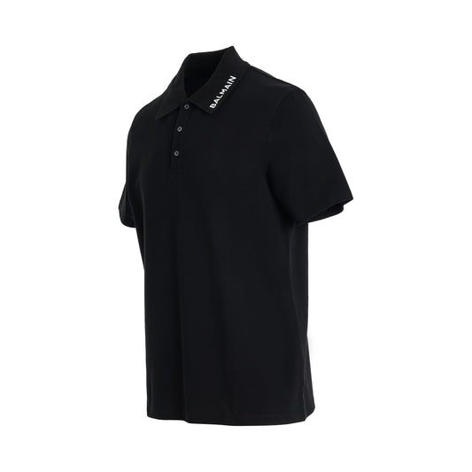 Balmain Stitch Collar Polo in Black/White