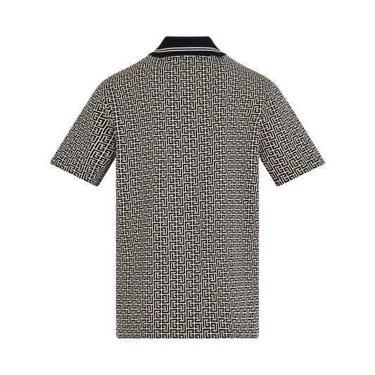 Monogram Jacquard Zipped Polo in Ivory/Black