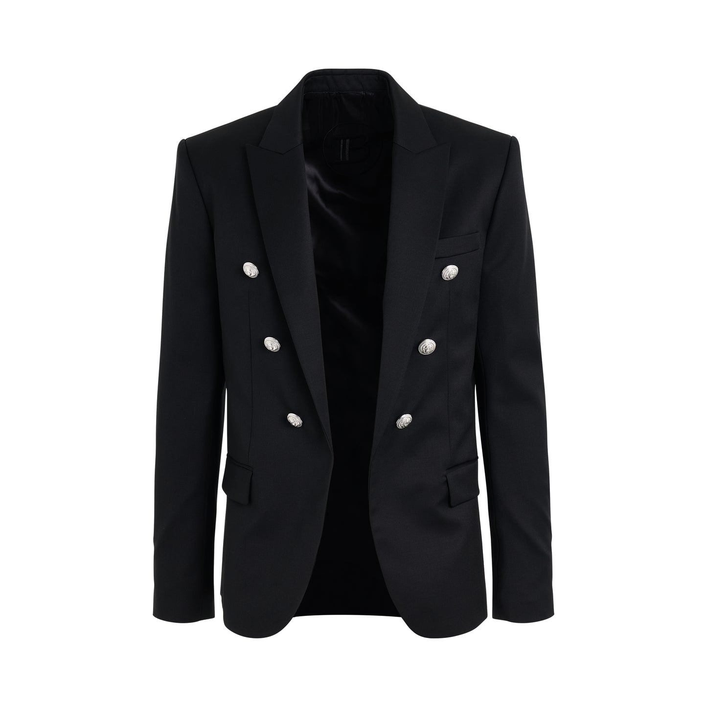 Wool 6 Button Jacket in Black