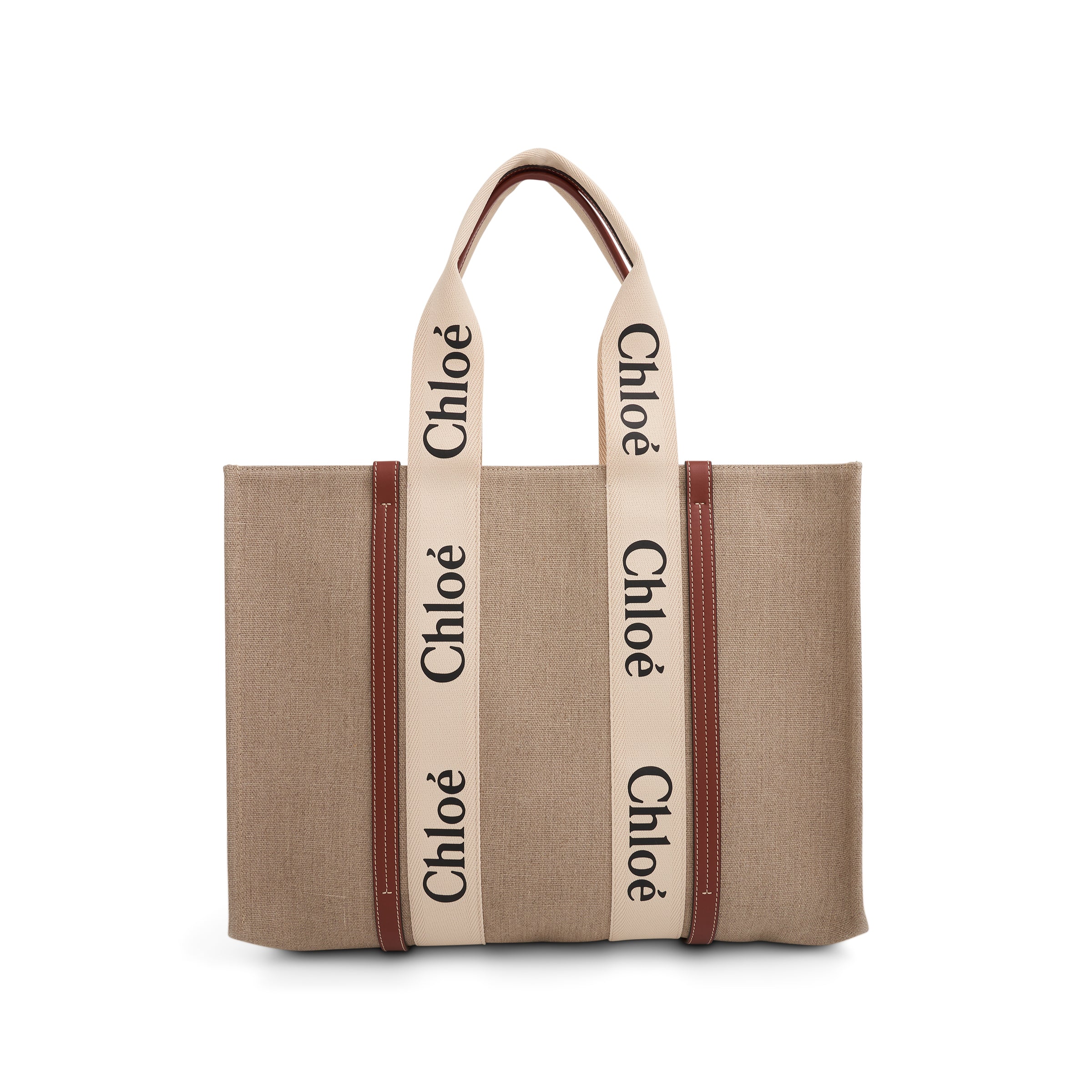 Large Eco Woody Tote Bag with Strap in White/Brown