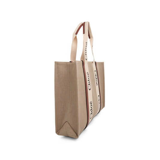 Large Eco Woody Tote Bag with Strap in White/Brown