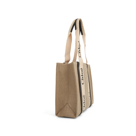 Medium Woody Tote Bag in White/Blue