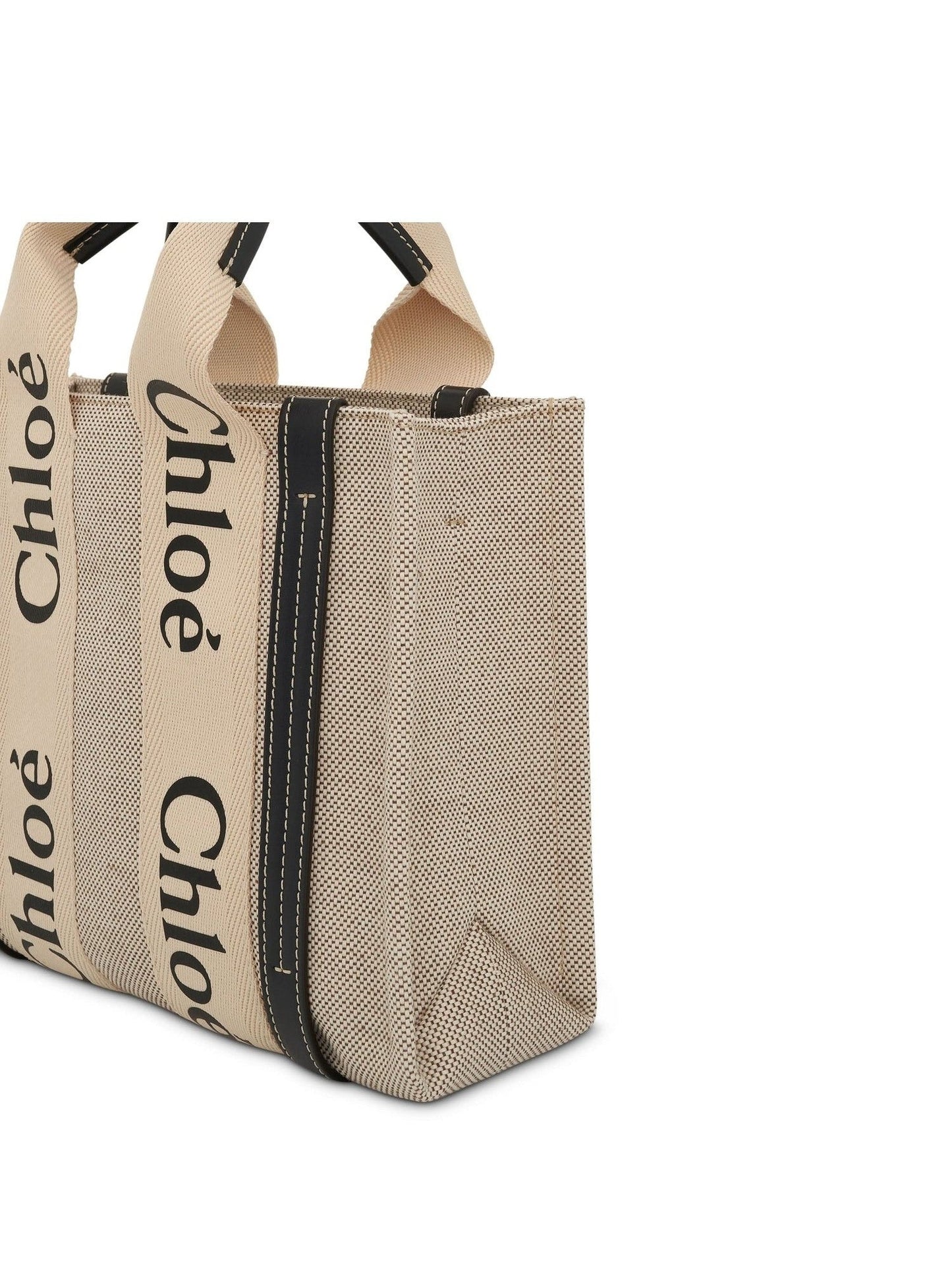 Small Eco Woody Tote Bag with Strap in White/Blue