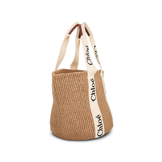 Large Woody Basket Tote Bag in White