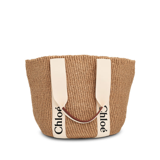 Large Woody Basket Tote Bag in White