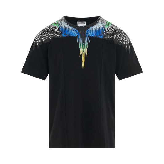 Patchwork Wings Regular T-Shirt in Black/Grey