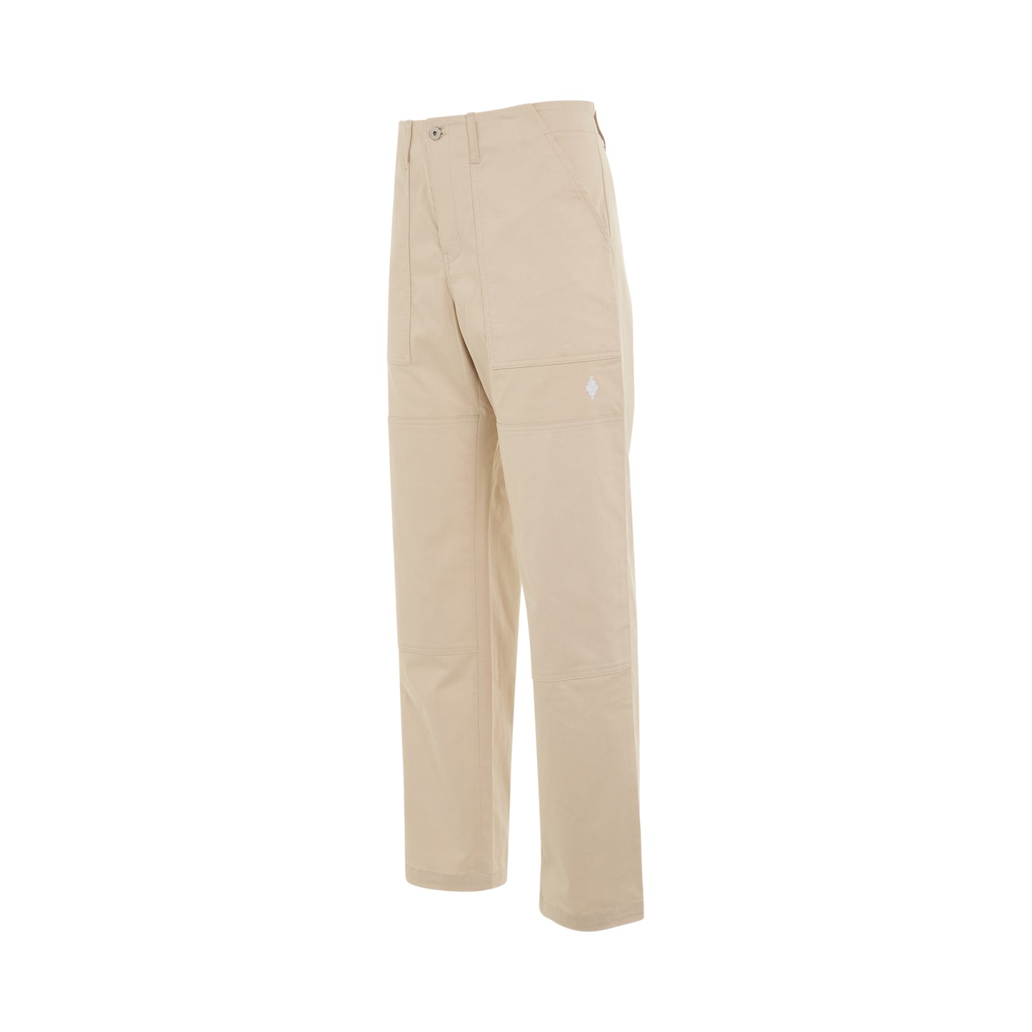 Cross Cotton Straight Pants in Beige/White