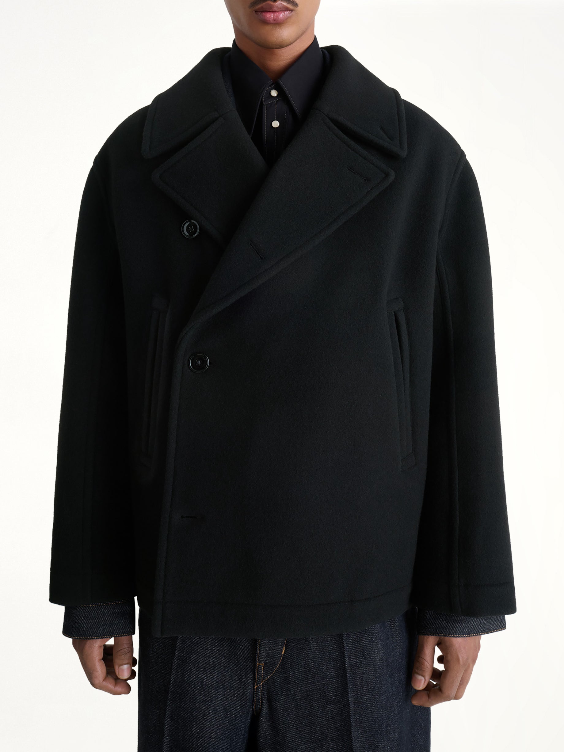 Boxy Peacoat in Black