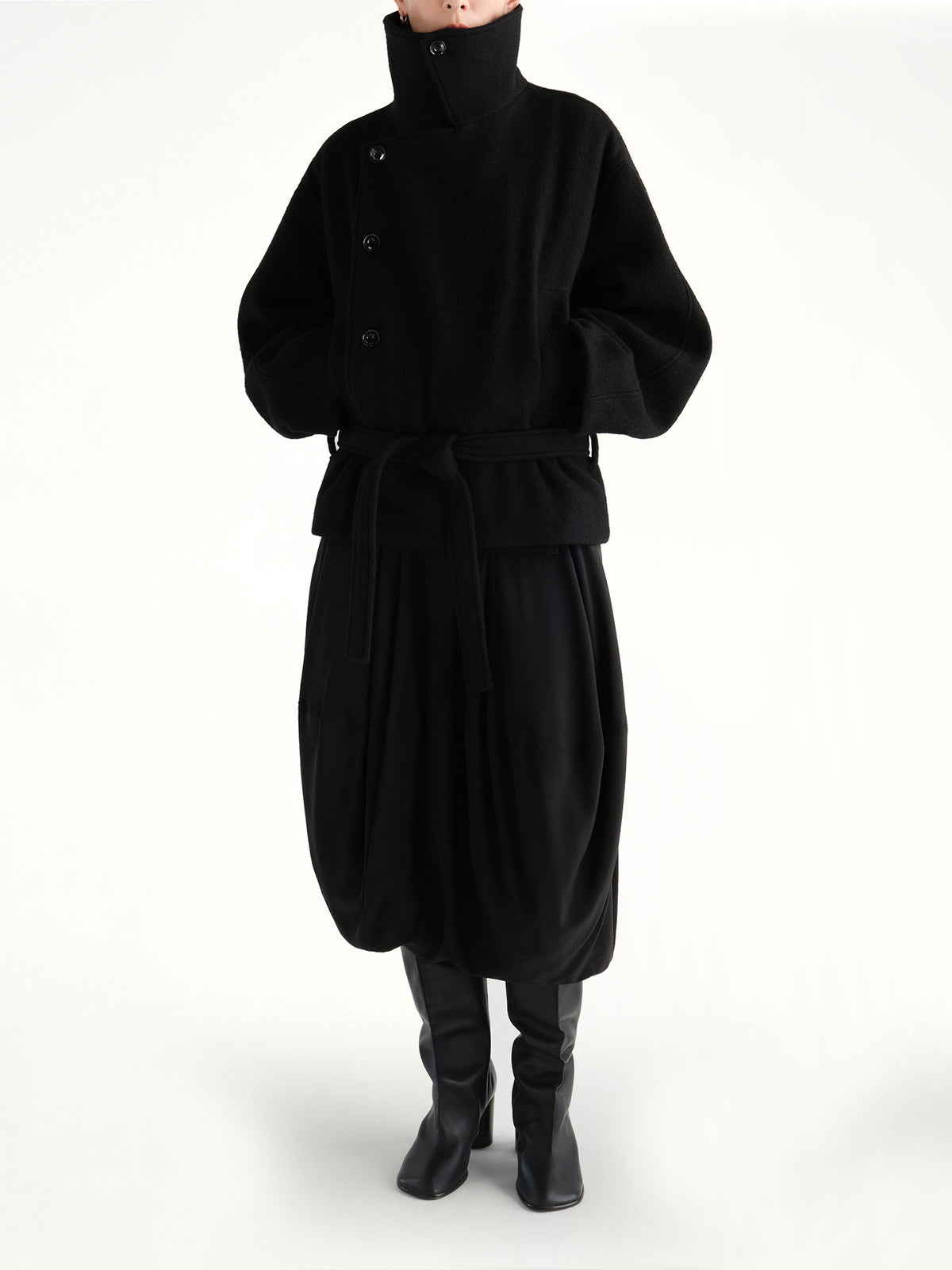 Short Wrap Coat in Black