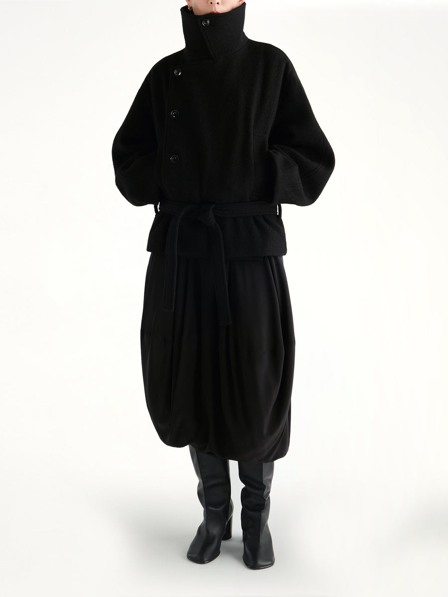 Short Wrap Coat in Black