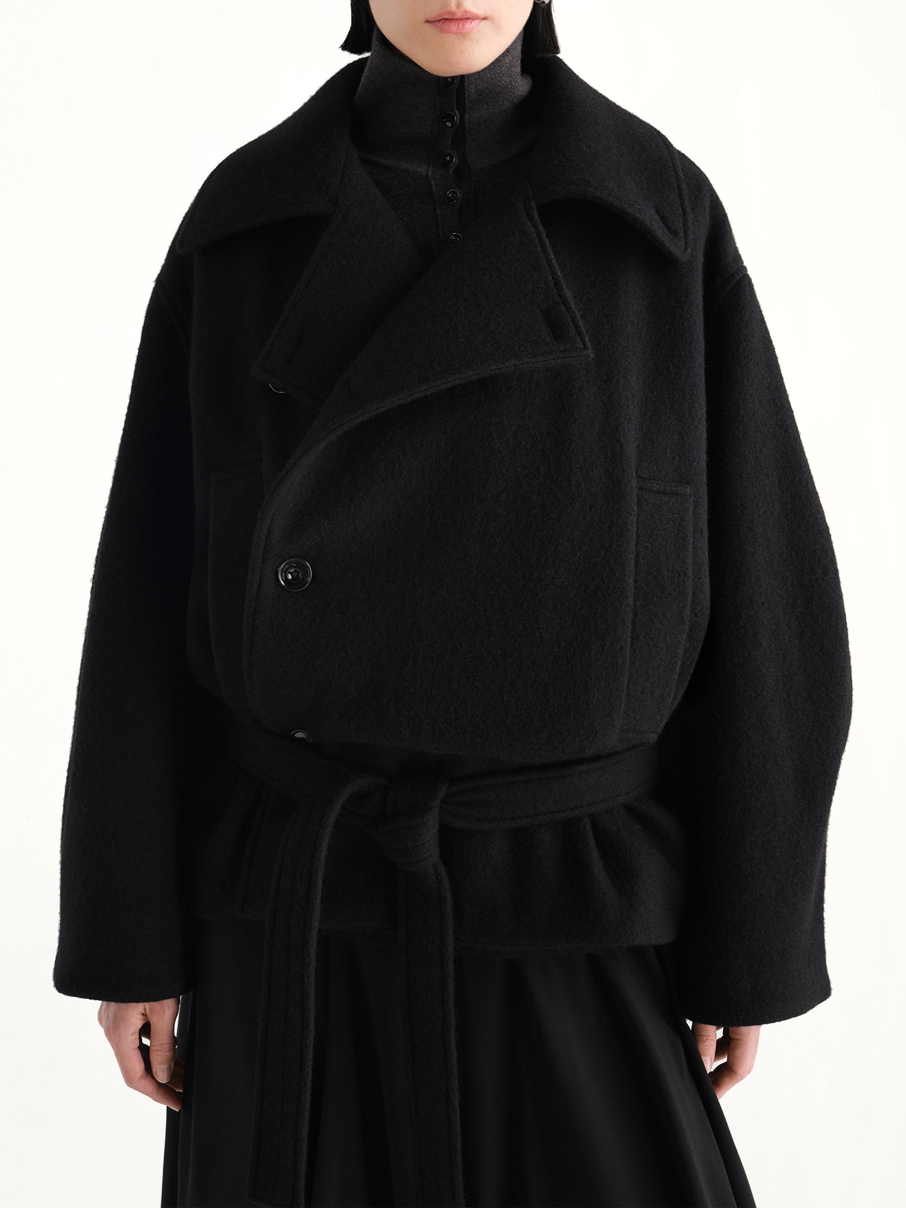 Short Wrap Coat in Black