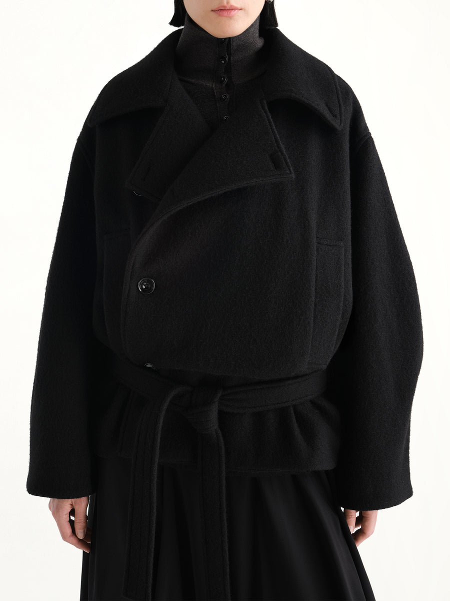 Short Wrap Coat in Black