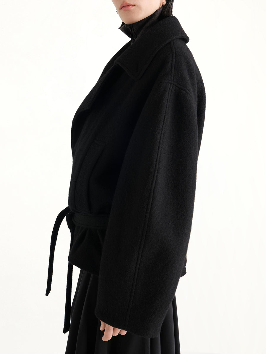 Short Wrap Coat in Black