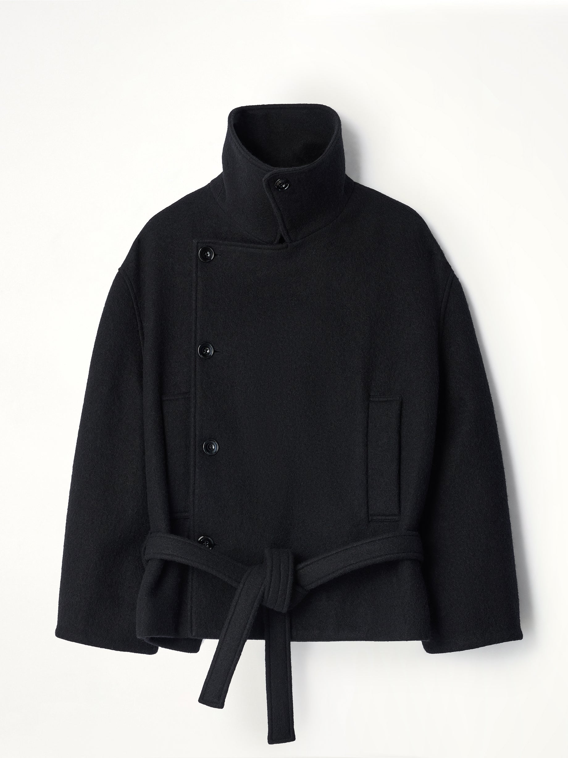 Short Wrap Coat in Black
