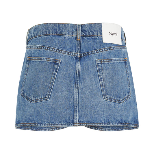 Denim Mini Skirt in Washed Blue