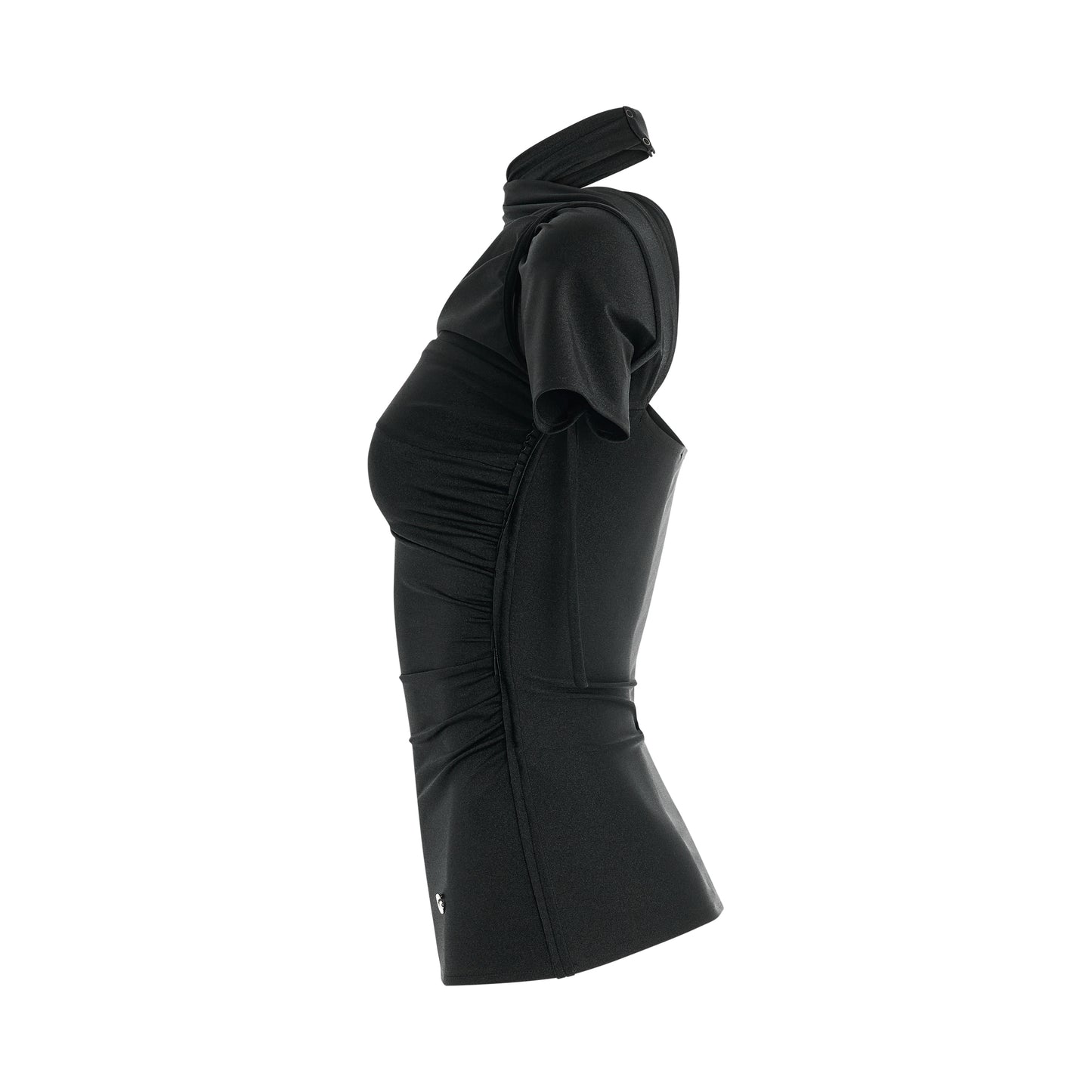 Asymmetric Draped Jersey Top in Black