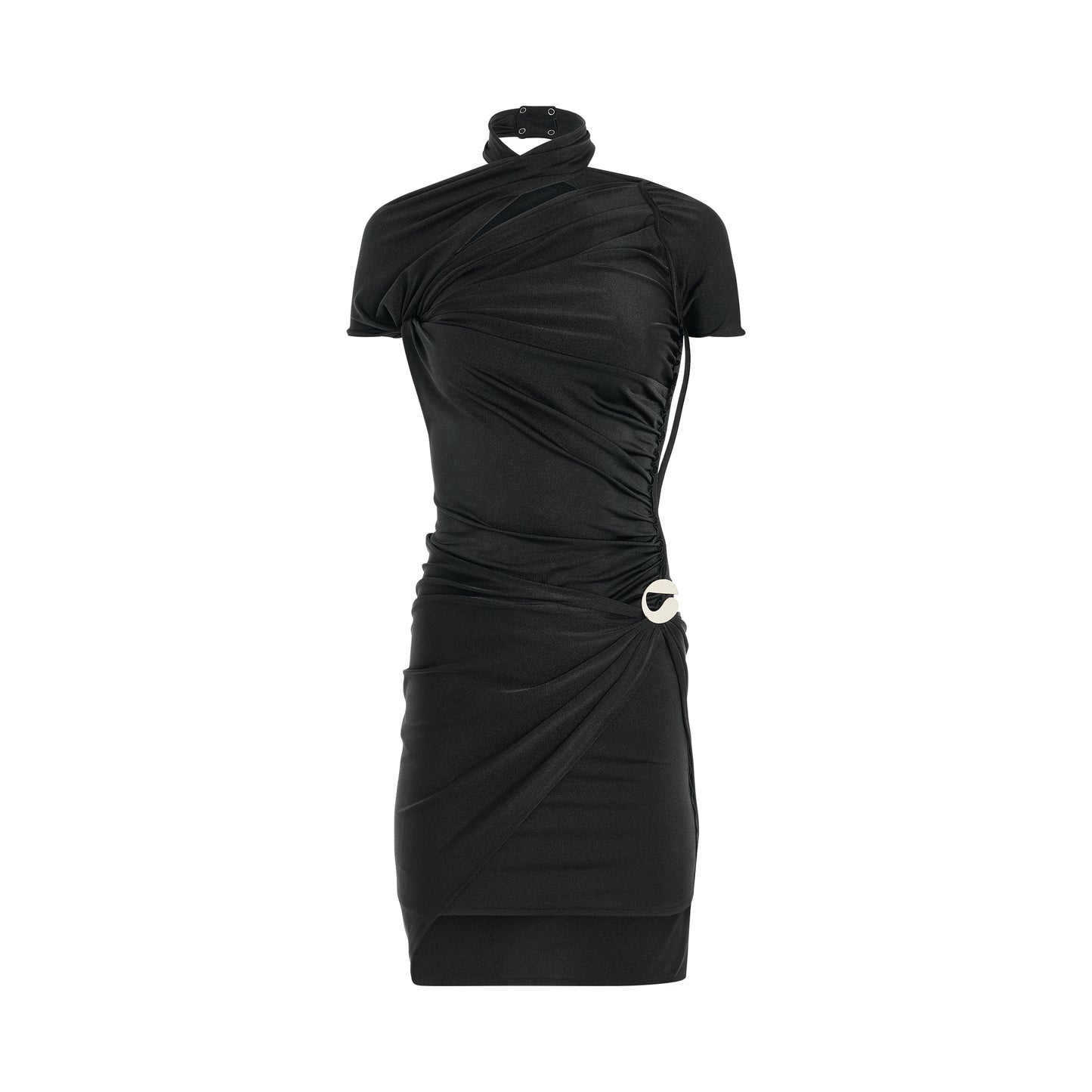 Asymmetric Draped Jersey Dress in Black