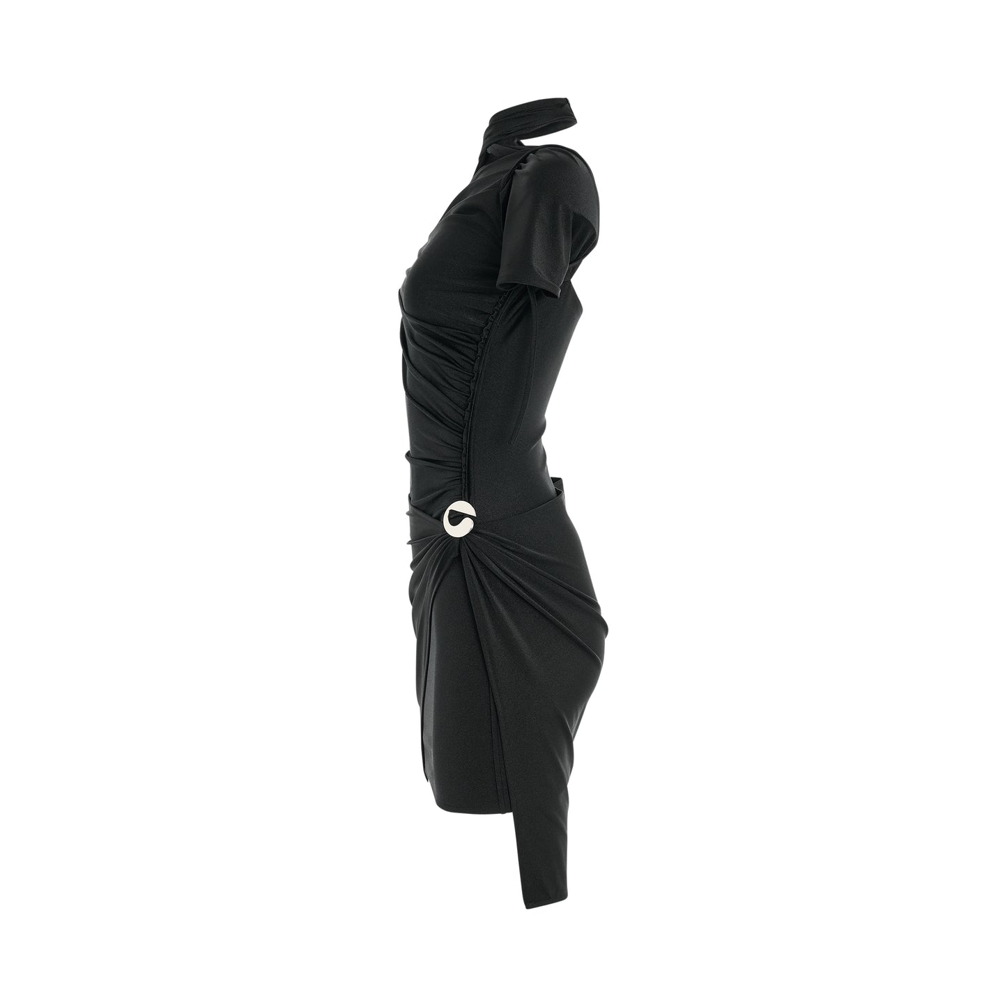 Asymmetric Draped Jersey Dress in Black