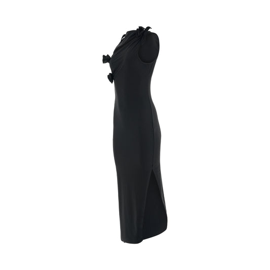 Asymmetric Flower Gown in Black