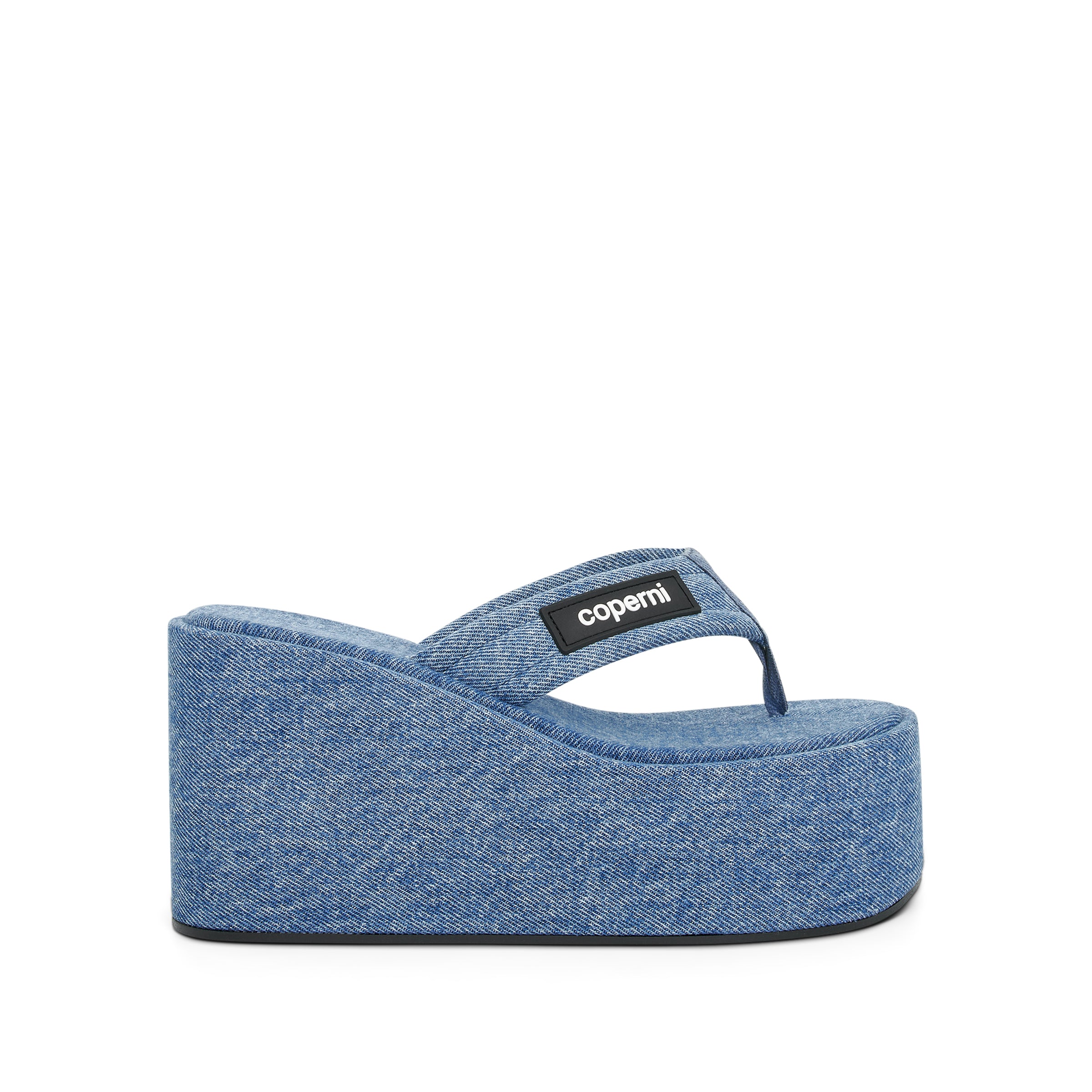 Denim Branded Wedge Sandal in Washed Blue