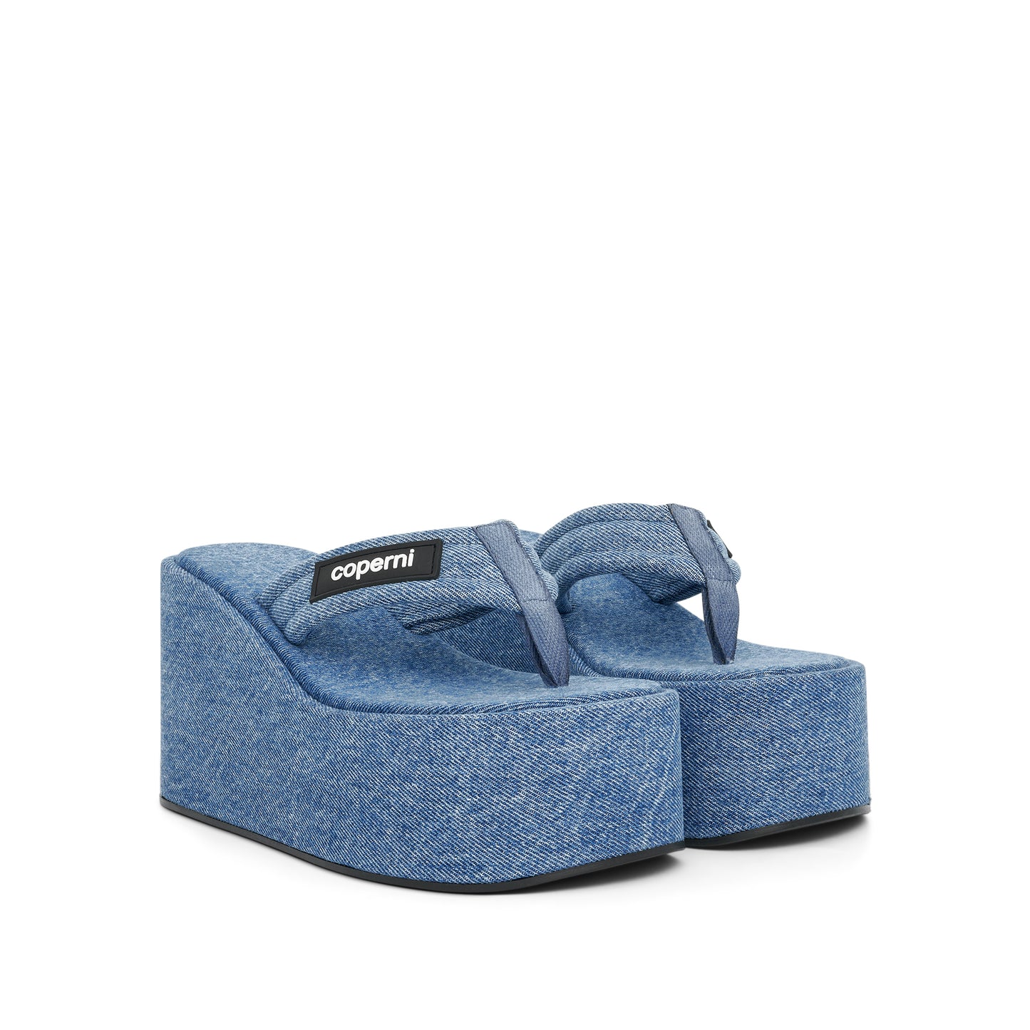 Denim Branded Wedge Sandal in Washed Blue
