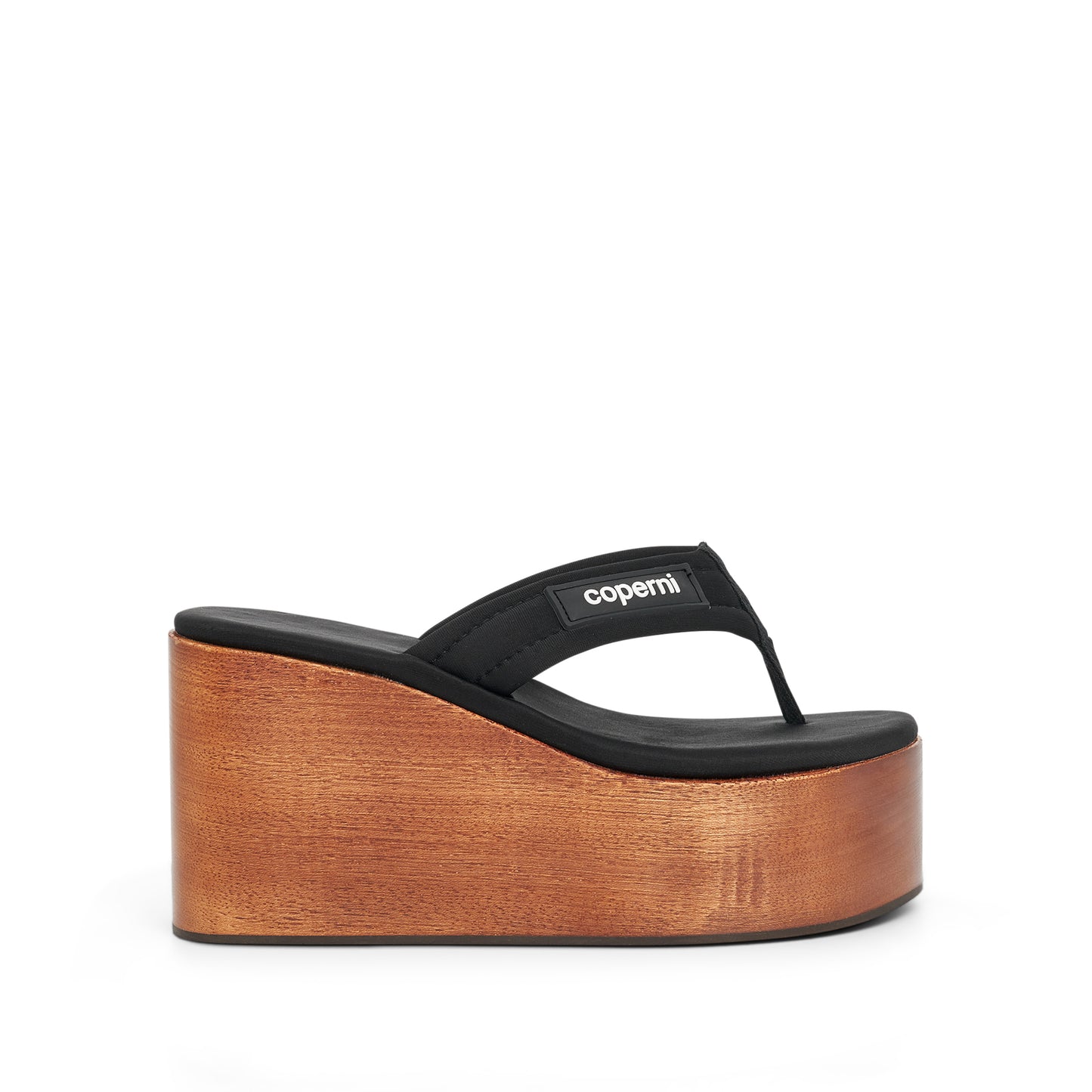 Wooden Branded Wedge Sandal in Black/Brown