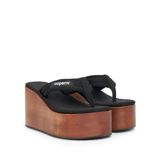 Wooden Branded Wedge Sandal in Black/Brown