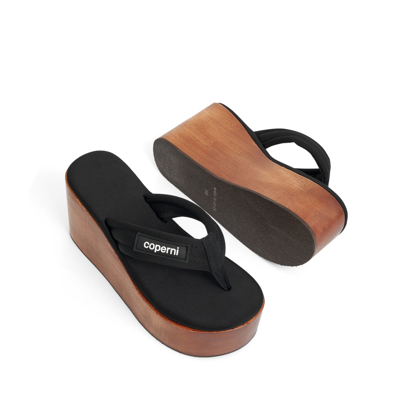 Wooden Branded Wedge Sandal in Black/Brown