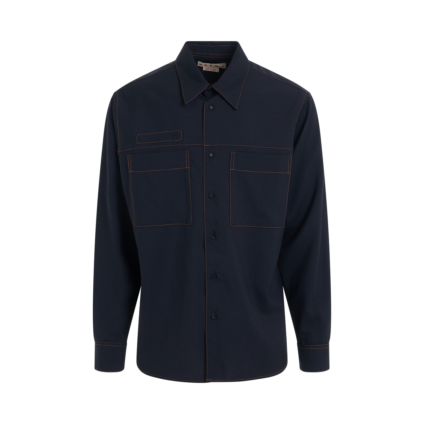 Wool Poplin Shirt in Blue Black